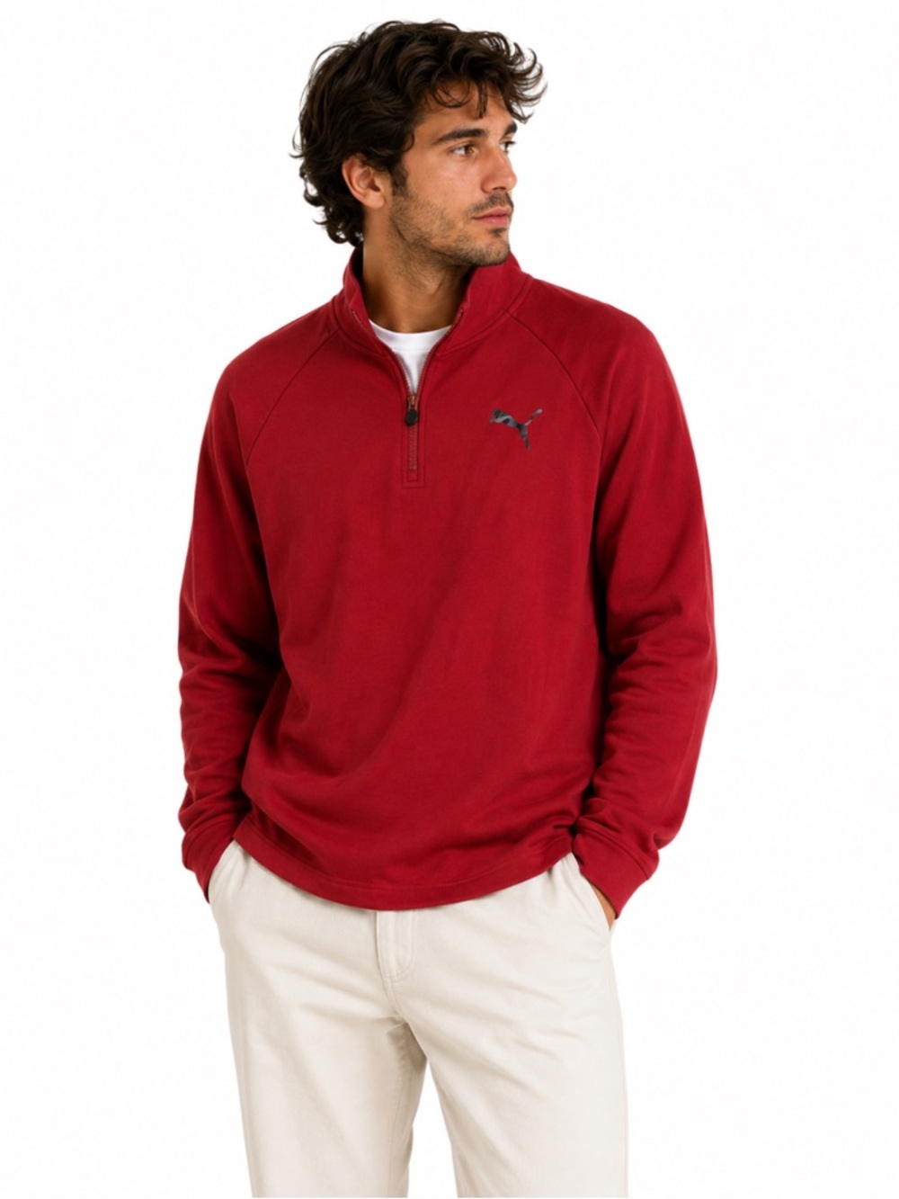 PUMA Sweatshirt Mens Large Red Long Sleeve Polyester Knit Hoody
